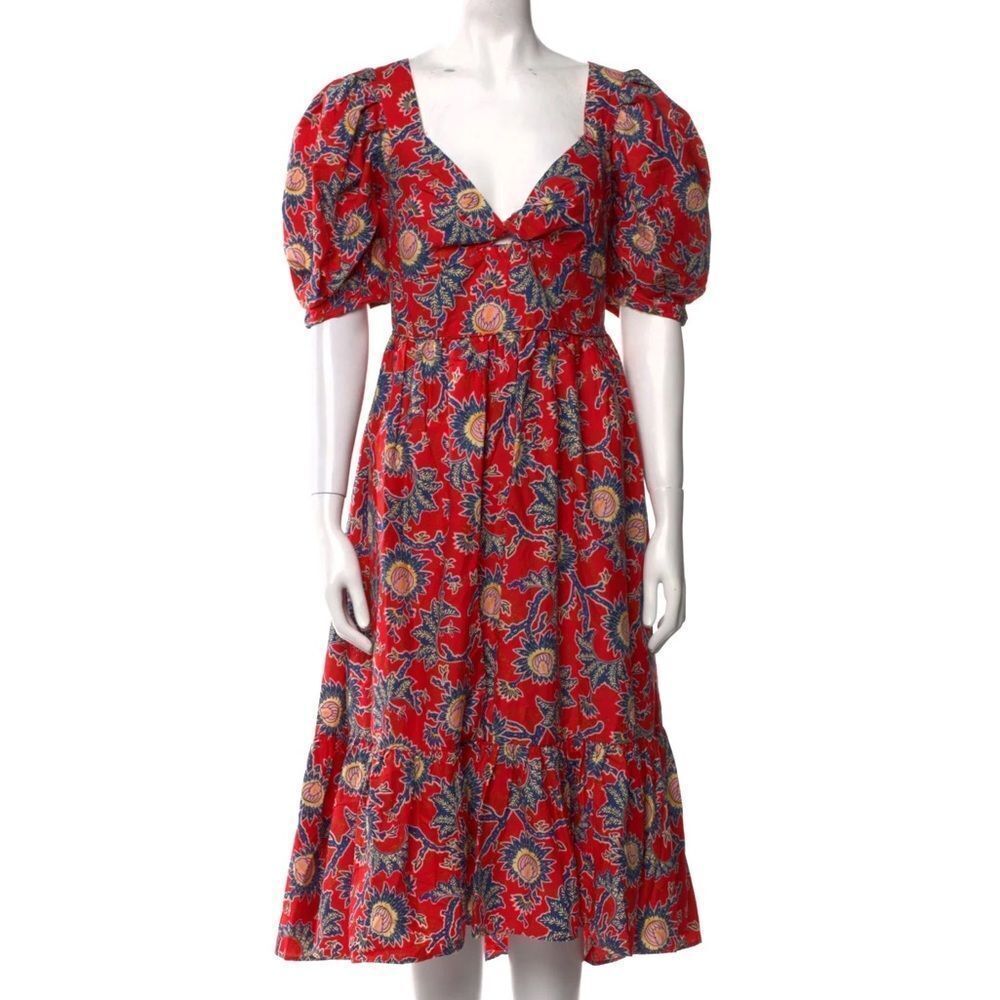 House of Harlow 1960 | NWT Women's Red Floral Knot Tie Sweetheart Dress Size L - Picture 6 of 11